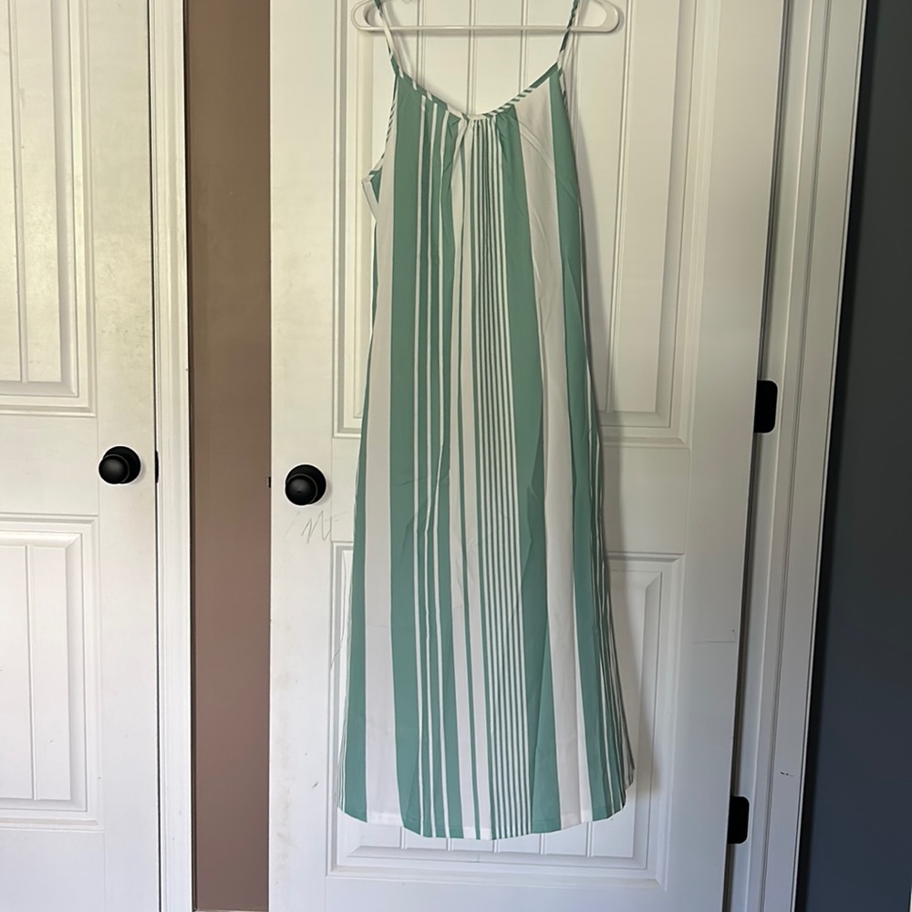 Light green white striped maxi dress